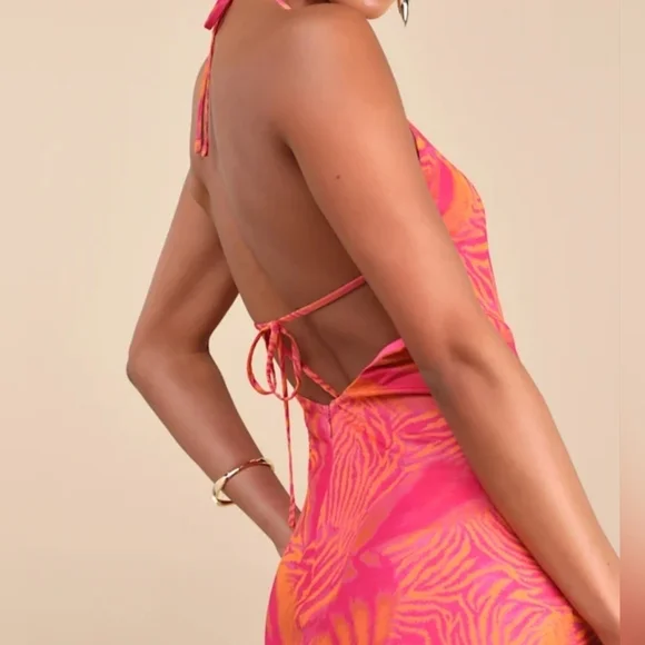 Lulus Camadi Hot Pink Animal Print Mesh Backless Midi Dress, Size XS - Picture 4 of 13